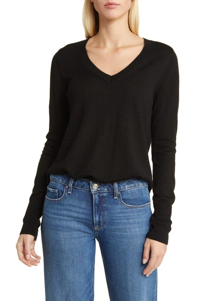 Caslon Wool Blend V-neck Sweater In Black