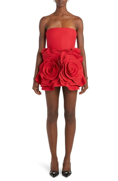 Valentino Rosette Detail Strapless Crepe Couture Cocktail Dress In Rosso