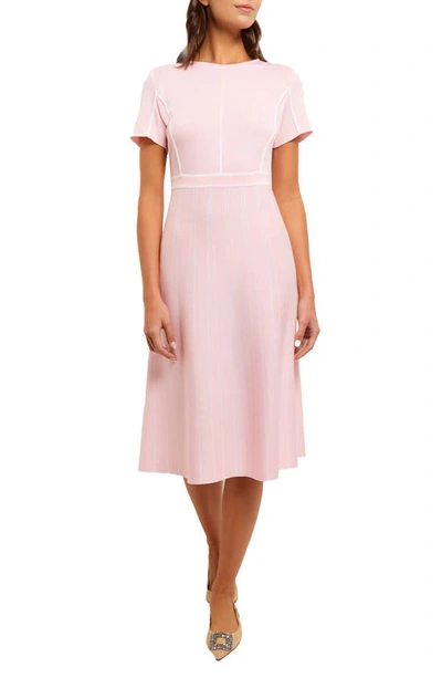 Misook Contrast Stripe A-line Knit Dress In Rose Petal/white