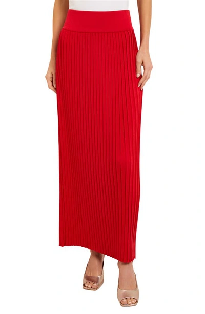Misook Pleated Knit A-line Skirt In Sunset Red
