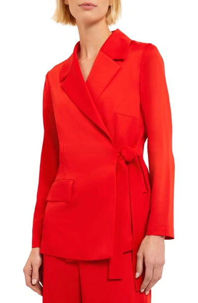 Misook Side Tie Notched Collar Blazer In Sunset Red