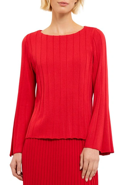Misook Rib Bell Sleeve Jumper In Sunset Red