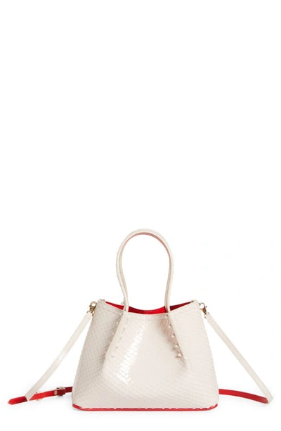 Christian Louboutin Mini Cabarock Snakeskin Embossed Patent Leather Tote In White