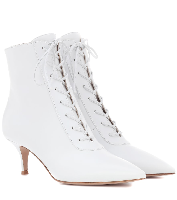 white leather kitten heel booties