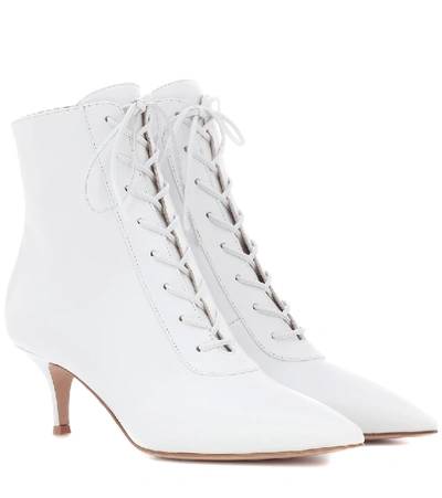 Gianvito Rossi Leather Lace-up Kitten Heel Booties In White