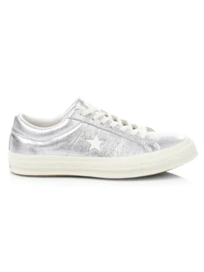 Converse One Star Metallic Leather Sneakers In Silver