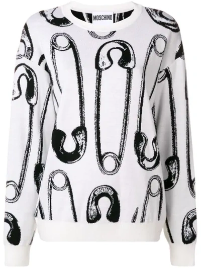 Moschino Safety Pin Print Sweater In White Print