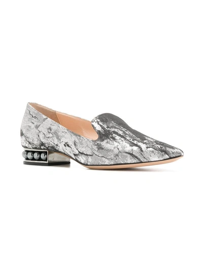 Nicholas Kirkwood Casati Pearly-heel Marble Metallic Fabric Loafers In Grey