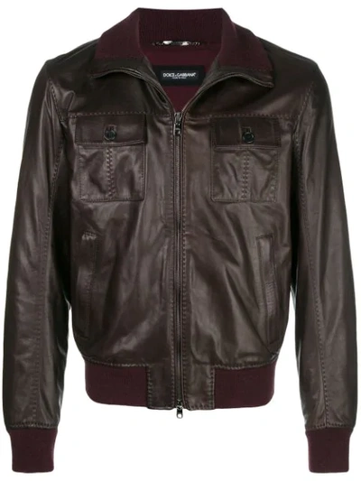 Dolce & Gabbana Cutaway Collar Bomber Jacket In Brown