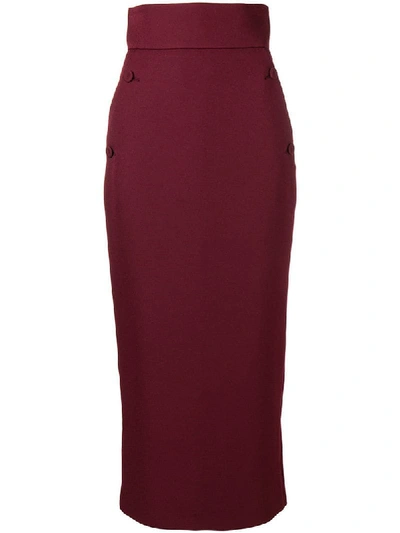 Sara Battaglia High Waisted Pencil Skirt In Red