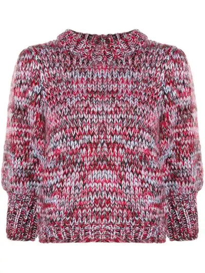Ganni Melange Chunky Knit Sweater - Red