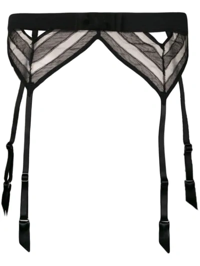 Chantal Thomass Sheer Embroidered Suspenders - Black