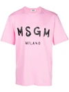 Msgm Vinyl Logo Print Cotton Jersey T-shirt In Pink