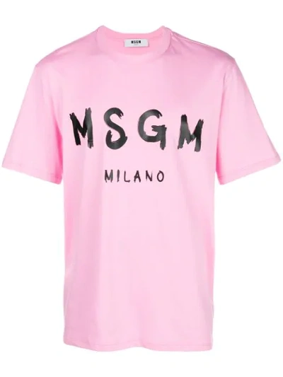 Msgm Vinyl Logo Print Cotton Jersey T-shirt In Pink