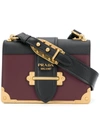 Prada Cahier Leather Shoulder Bag In Granato + Nero