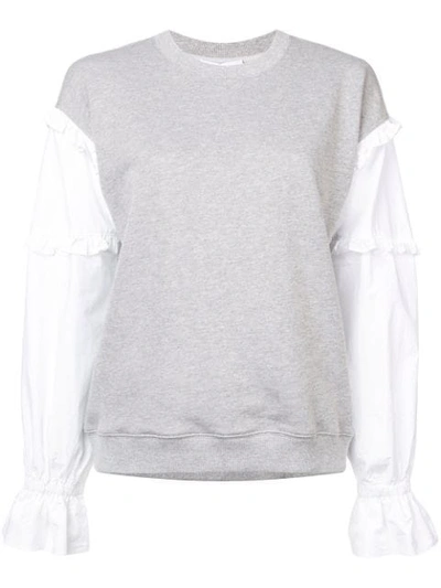Derek Lam 10 Crosby Ruffle Sweatshirt With Contrast Sleeves - Grey