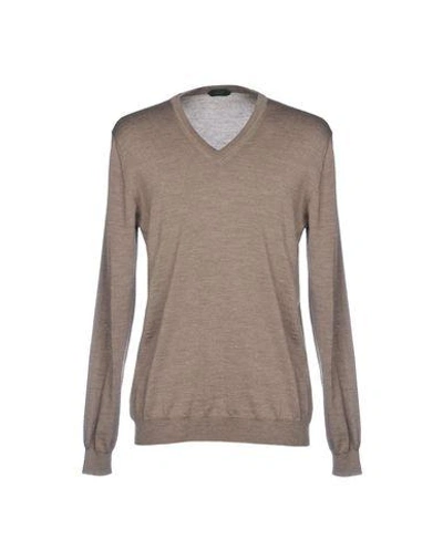 Zanone Sweaters In Khaki