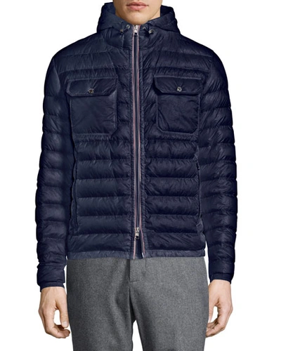 Moncler Douret Quilted Nylon Jacket With Hood, Navy | ModeSens