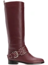 Red Valentino Studded Buckle Boots In Wine