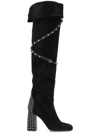 Red Valentino Black Suede Boots With Studs Applied On The Heel