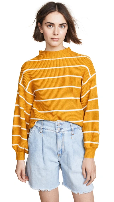 Saylor Bette Striped Mock Neck Sweater In Mustard