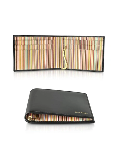 Paul Smith Black Leather Signature Stripe Interior Money Clip Mens Wallet |  ModeSens