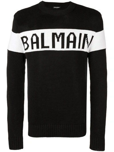 Balmain Logo Intarsia Sweater In Noir Blanc
