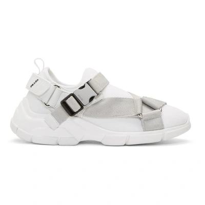 Prada White Buckled Neoprene Sneakers In F0w5v White