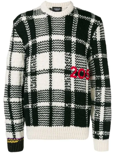 Calvin Klein 205w39nyc Logo Embroidered Check Knit Jumper In Black Brown