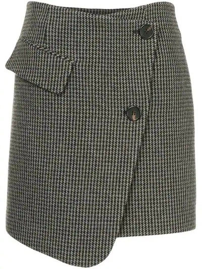 Goen J Houndstooth Asymmetric Wrap Skirt In Grey