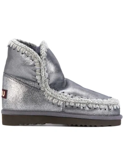 Mou Stitch Embellished Boots - Grey In Grey