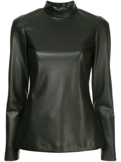 Goen J Goen.j Faux-leather High Neck Top - Black