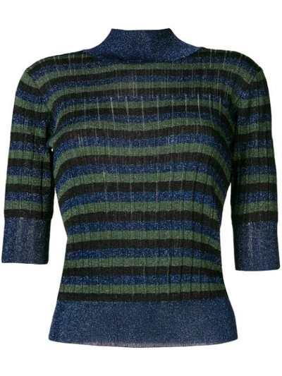 Sonia Rykiel Striped High Neck Knitted Top - Blue