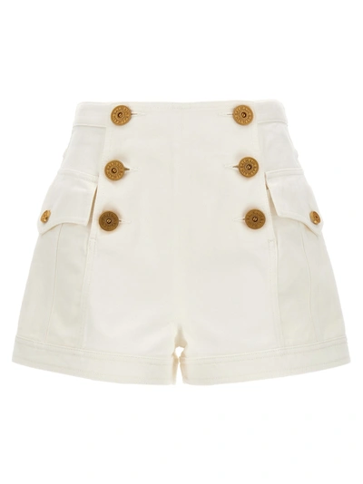 Balmain White Denim Shorts With Buttons