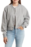 Blu Pepper Crop Bomber Jacket In Light Grey