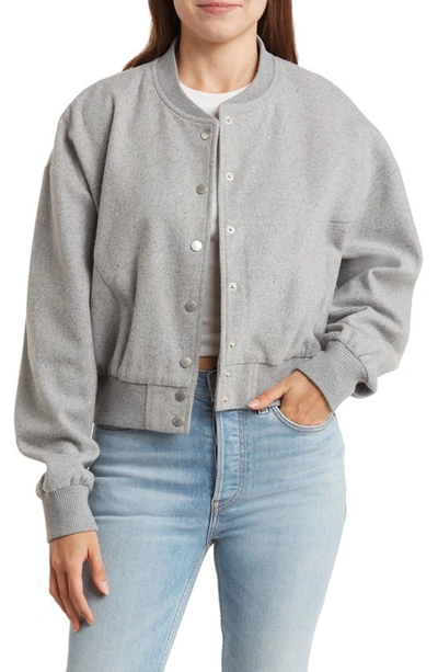 Blu Pepper Crop Bomber Jacket In Light Grey