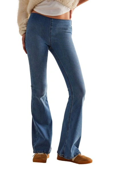Free People Penny Pull-on Flare Jeans In Blue Sea