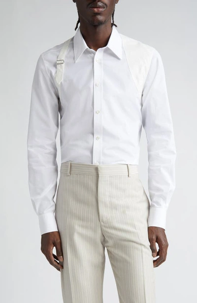Alexander Mcqueen Tonal Harness Cotton Poplin Button-up Shirt In Optical White