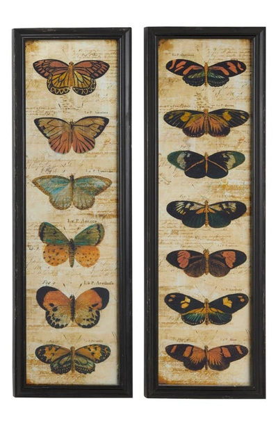 Willow Row Set Of 2 Butterfly Glass Framed Wall Art In Brown