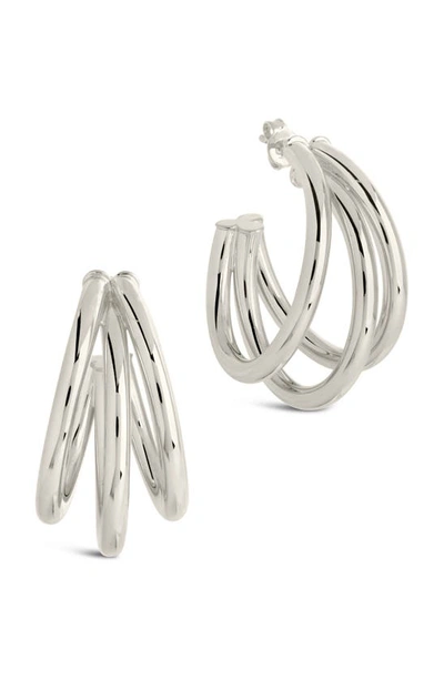 Sterling Forever Three Row Hoop Earrings In Silver