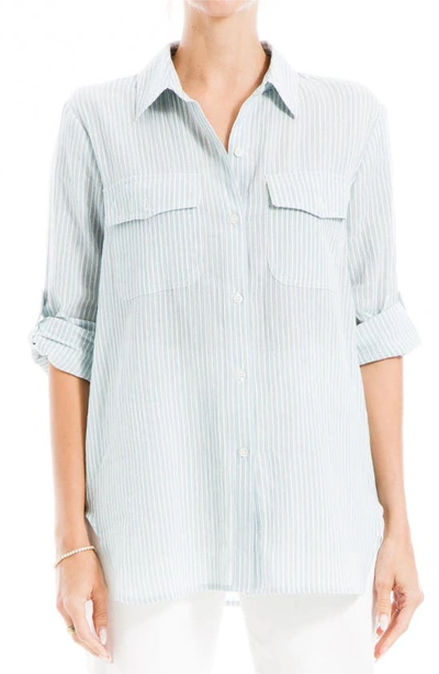 Max Studio Stripe Roll Sleeve Button-up Shirt In Chambray