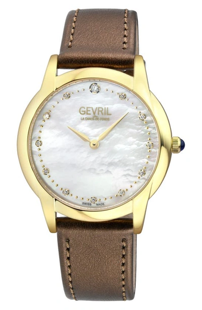 Gevril Airolo Swiss Quartz Diamond Dial Watch, 36mm In White