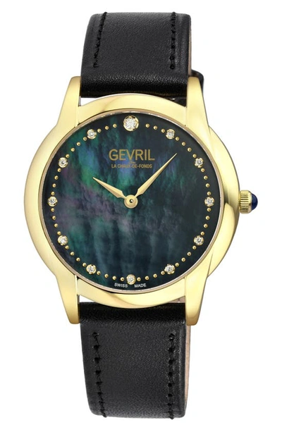 Gevril Airolo Swiss Quartz Diamond Dial Watch, 36mm In Black
