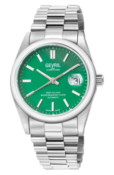 Gevril Automatic West Village Light Blue Aqua Dial Stainless Steel Bracelet Watch, 40mm In Green