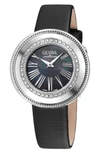 Gevril Gandria Swiss Quartz Diamond Bezel Leather Strap Watch, 36mm In Black