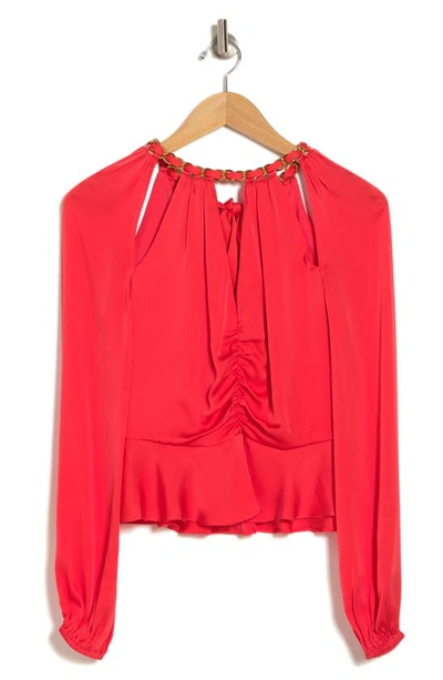 Veronica Beard Yulita Long Sleeve Crop Silk Blend Top In Watermelon