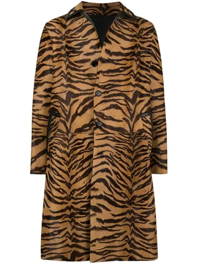 Versace Tiger Striped Coat In Brown