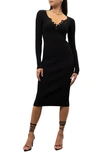 Blu Pepper Long Sleeve Rib Knit Midi Dress In Black