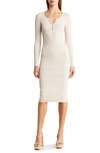 Blu Pepper Long Sleeve Rib Knit Midi Dress In Cream