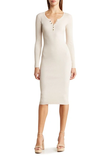 Blu Pepper Long Sleeve Rib Knit Midi Dress In Cream